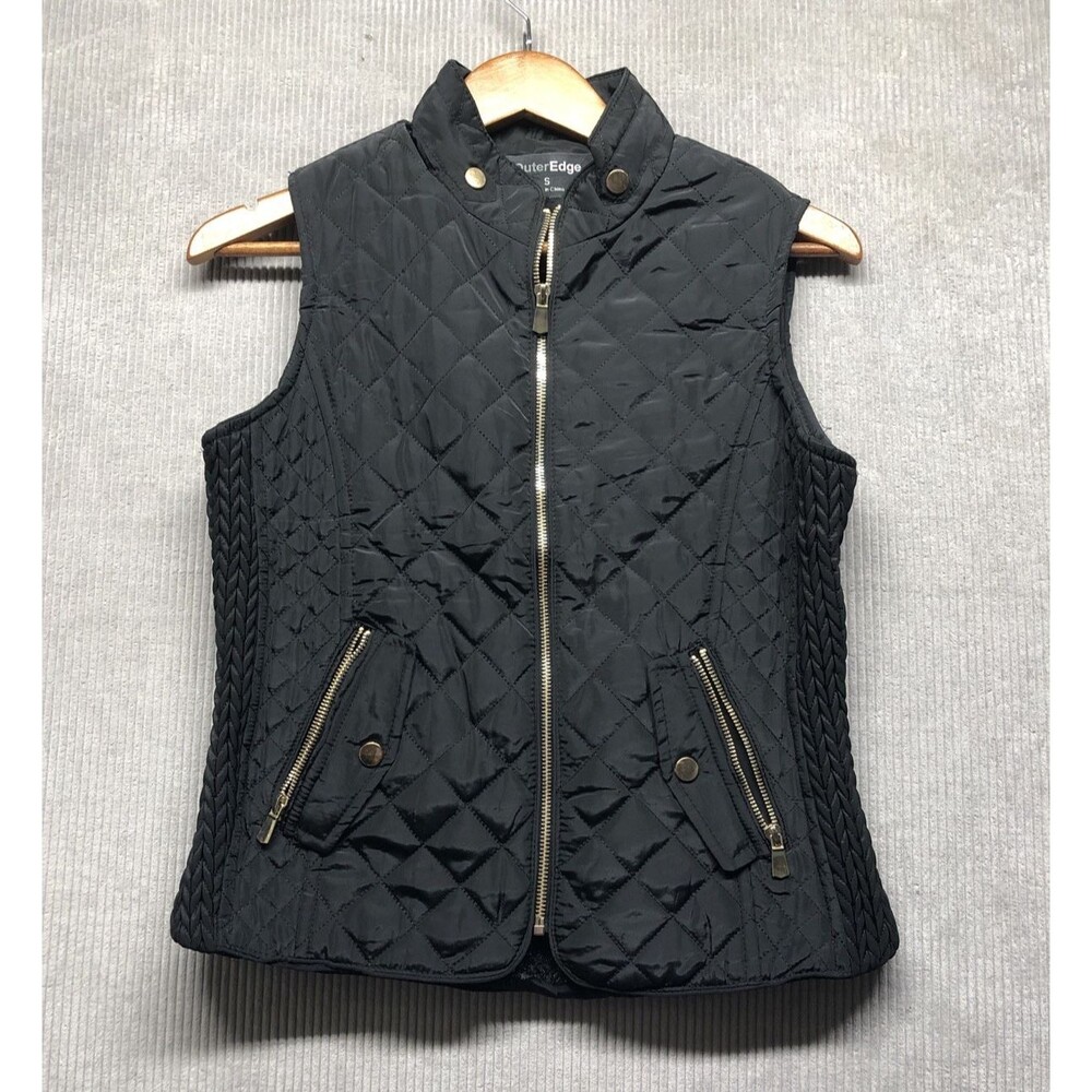 Outer Edge Womens Quilted Vest Small Black Fur Lined Cozy Chic Gorpcore Fall